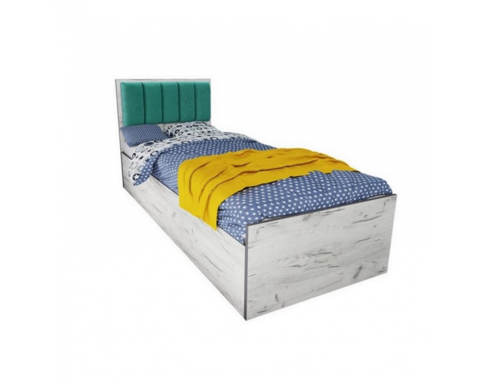 Легло Mod 5043 с тапицирана табла за матрак 90/200 см, Дъб крафт бял/Тюркоаз