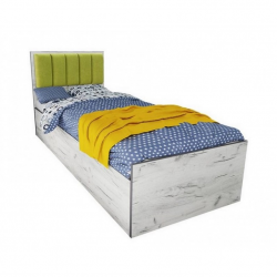 Легло Mod 5044 с тапицирана табла за матрак 90/200 см, Дъб крафт бял/Зелен - Промоции