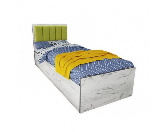 Легло Mod 5044 с тапицирана табла за матрак 90/200 см, Дъб крафт бял/Зелен