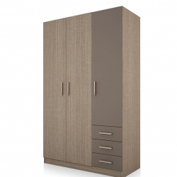 ﻿﻿﻿﻿﻿﻿﻿﻿﻿﻿﻿﻿﻿﻿﻿Трикрилен гардероб Mod 1028 с чекмеджета, Мока/Лате - Bogdan Furniture I