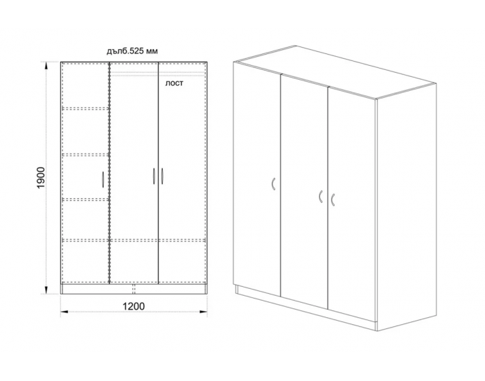 Трикрилен гардероб Mod 1002, Дъб артисан