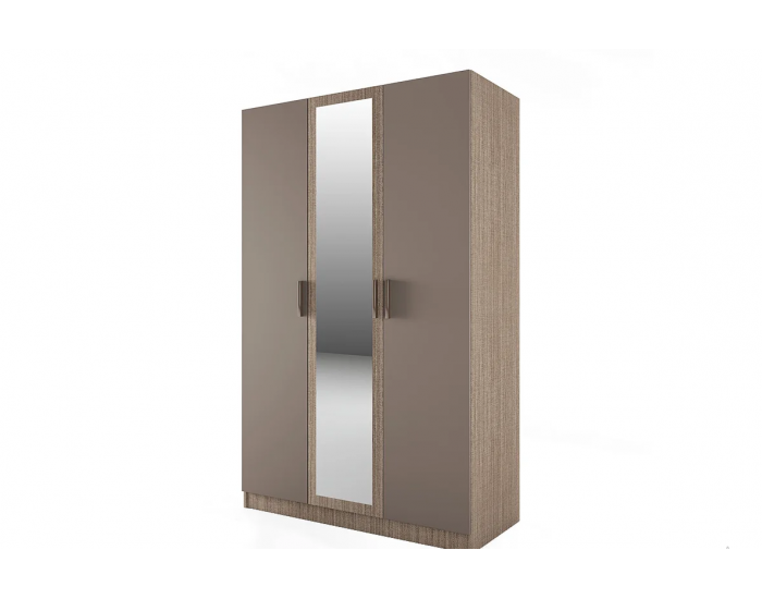 ﻿﻿﻿﻿﻿Трикрилен гардероб Mod 1003 с огледало, Мока/Лате
