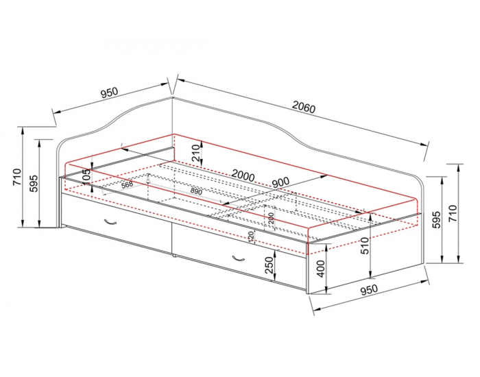 Легло Mod 2023 с чекмеджета, Дъб артисан