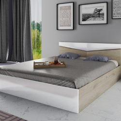 Спалня модел 175 / 2010 за матрак 140/200, Сонома арвен/Бял гланц - Легла