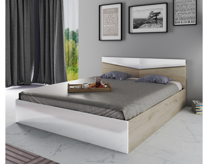 Спалня модел 175 / 2010 за матрак 140/200, Сонома арвен/Бял гланц