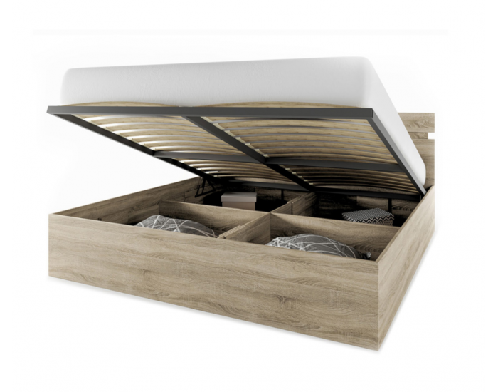 Спалня модел 2045 за матрак 180/200 с повдигащ механизъм, Сонома тъмна