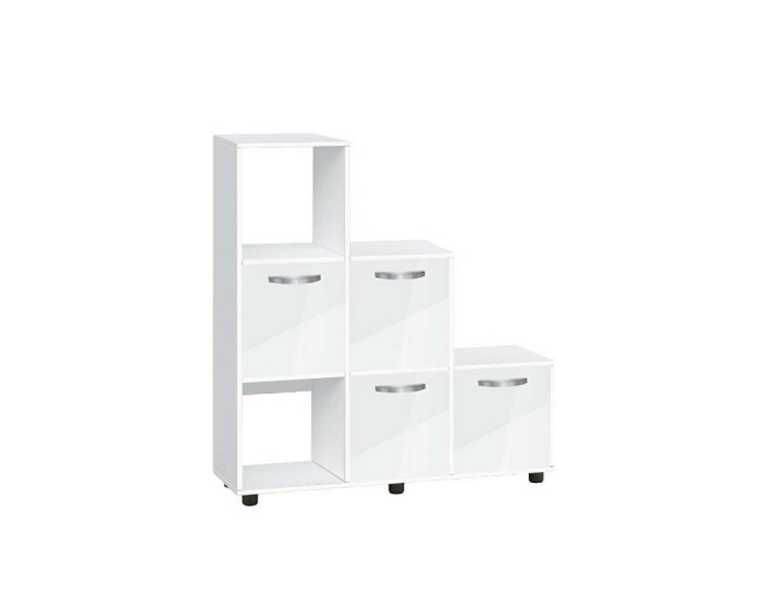 Етажерка Мебели Богдан Cubo 6, с 4 врати, бяло и Бял гланц