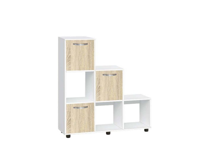 Етажерка Мебели Богдан Cubo 6, с 3 врати, бяло и Сонома Етажерка Мебели Богдан Cubo 6, с 3 врати, бяло и Сонома