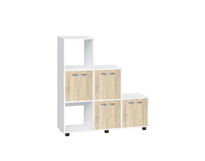 Етажерка Мебели Богдан Cubo 6, с 4 врати, бяло и Сонома