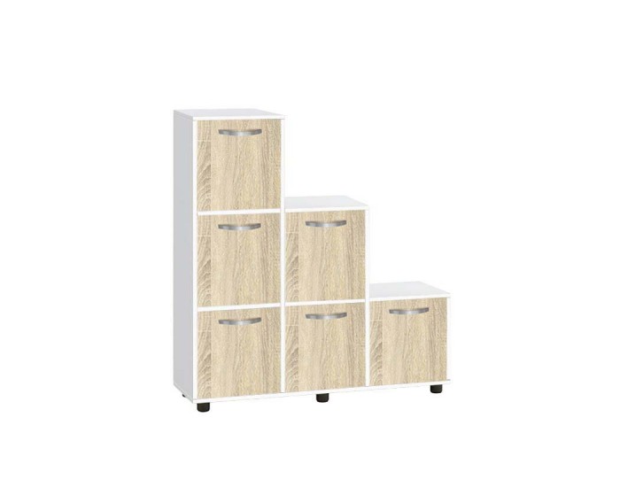 Етажерка Мебели Богдан Cubo 6, с 6 врати, бяло и Сонома Етажерка Мебели Богдан Cubo 6, с 6 врати, бяло и Сонома