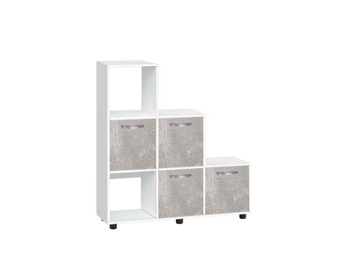 Етажерка Мебели Богдан Cubo 6, с 4 врати, бяло и бетон