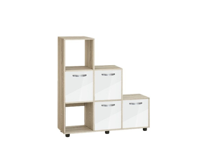 Етажерка Мебели Богдан Cubo 6, с 3 вратички, сонома и Бял гланц