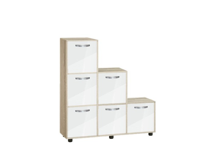 Етажерка Мебели Богдан Cubo 6, с 6 врати, сонома и Бял гланц Етажерка Мебели Богдан Cubo 6, с 6 врати, сонома и Бял гланц