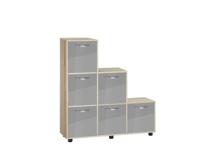 Етажерка Мебели Богдан Cubo 6, с 6 врати, сонома и Сив гланц