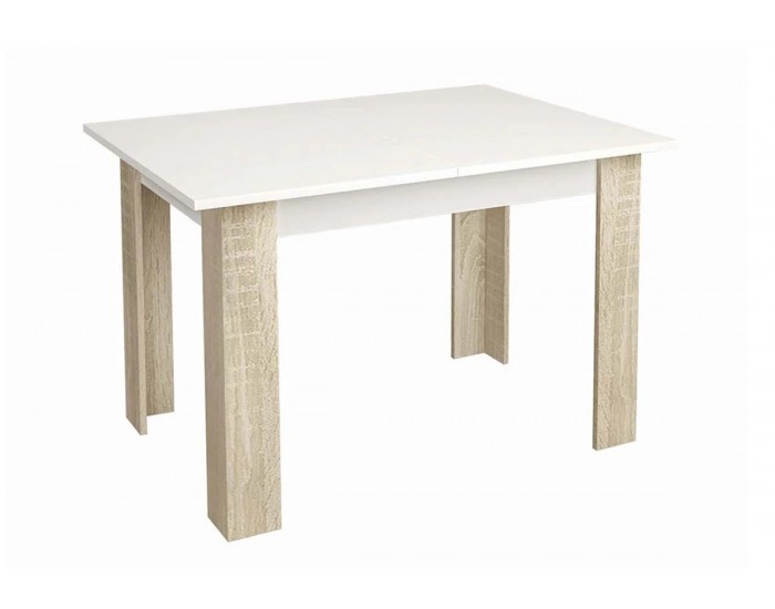 Трапезна маса Мебели Богдан Radina, Бяло и Дъб сонома, разтегателна Трапезна маса Мебели Богдан Radina, Бяло и Дъб сонома, разтегателна