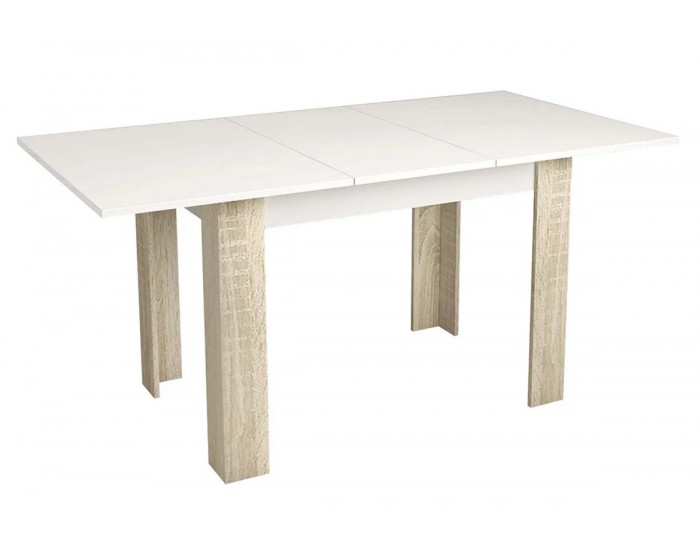 Трапезна маса Мебели Богдан Radina, Бяло и Дъб сонома, разтегателна Трапезна маса Мебели Богдан Radina, Бяло и Дъб сонома, разтегателна