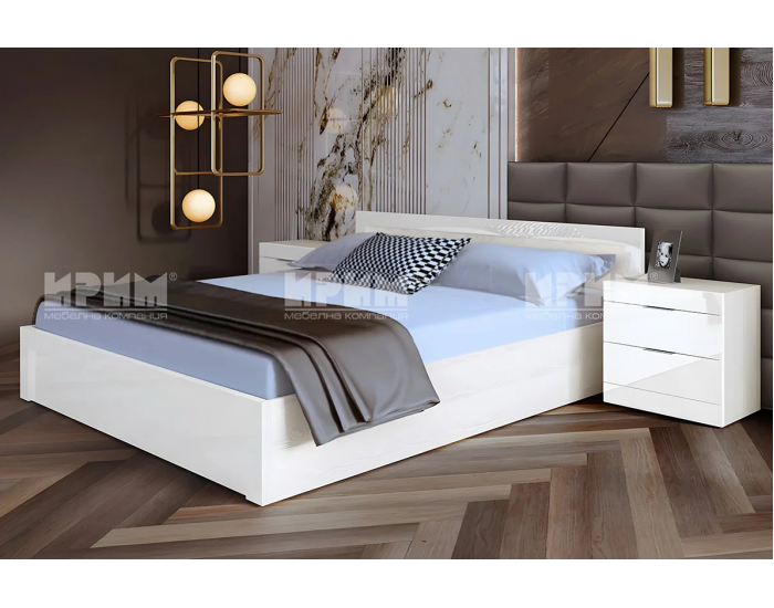 Спален комплект модел 7047 с повдигащ механизъм, Бял гланц