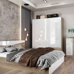 Спален комплект модел 7062 за матрак 160/200, Сонома арвен/Бял гланц - Спални комплекти