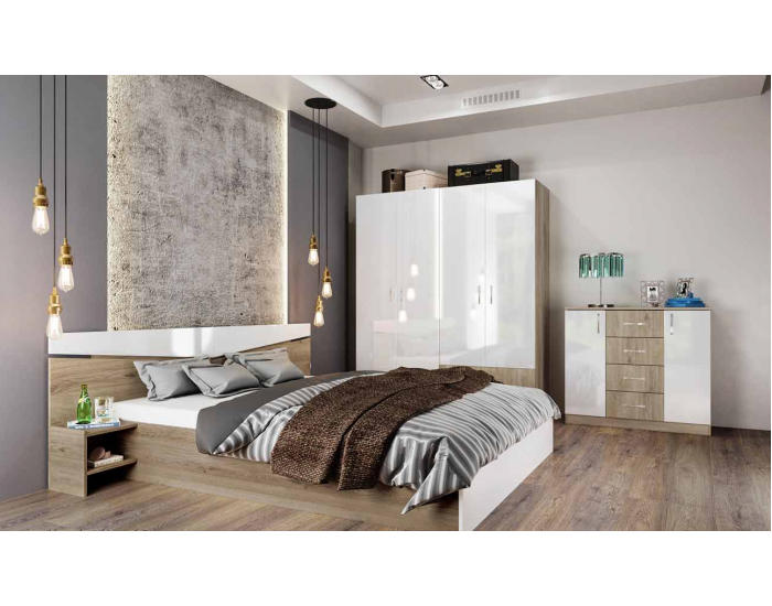 Спален комплект модел 7062 за матрак 160/200, Сонома арвен/Бял гланц