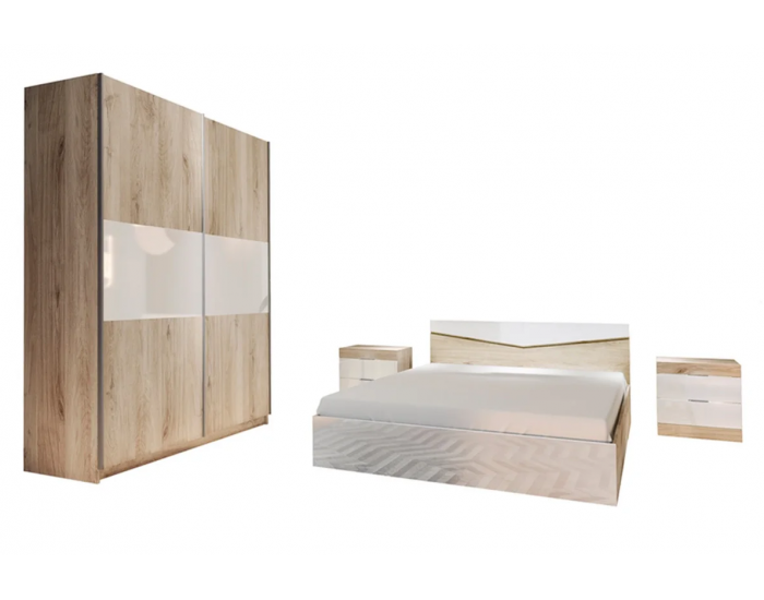 Спален комплект модел 7070 за матрак 160/200, Сонома арвен/Бял гланц