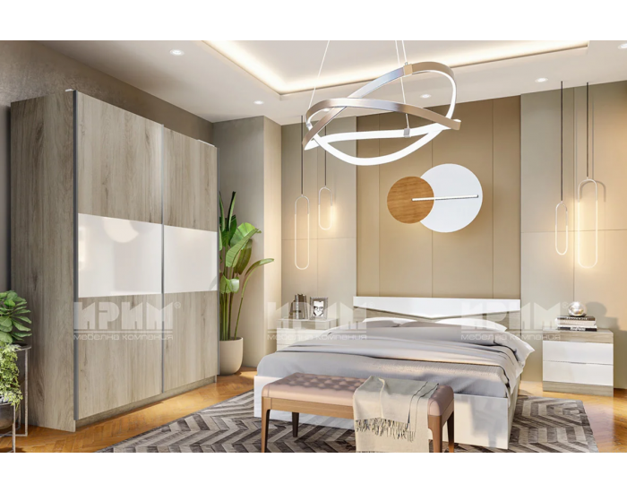 Спален комплект модел 7070 за матрак 160/200, Сонома арвен/Бял гланц