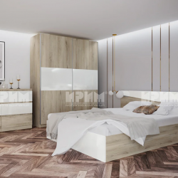 Спален комплект модел 7071 за матрак 160/200, Сонома арвен/Бял гланц - Спални комплекти