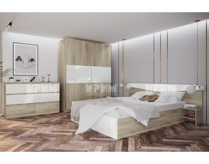 Спален комплект модел 7071 за матрак 160/200, Сонома арвен/Бял гланц