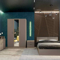 Спален комплект Модел 7073 за матрак 160/200, Мока/Лате - Спални комплекти