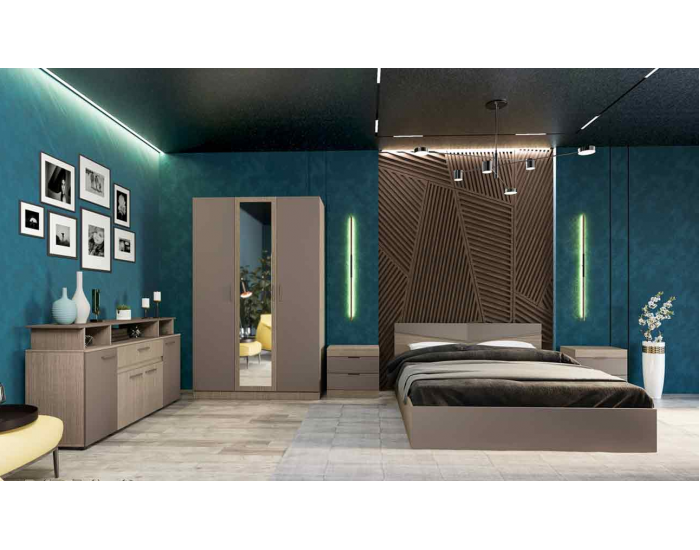 Спален комплект Модел 7073 за матрак 160/200, Мока/Лате