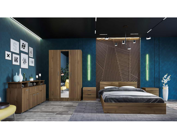 Спален комплект Модел 7073 за матрак 160/200, Орех адмирал