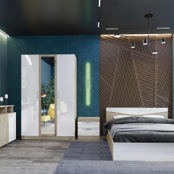 Спален комплект Модел 7073 за матрак 160/200, Сонома арвен/Бял гланц - Спални комплекти