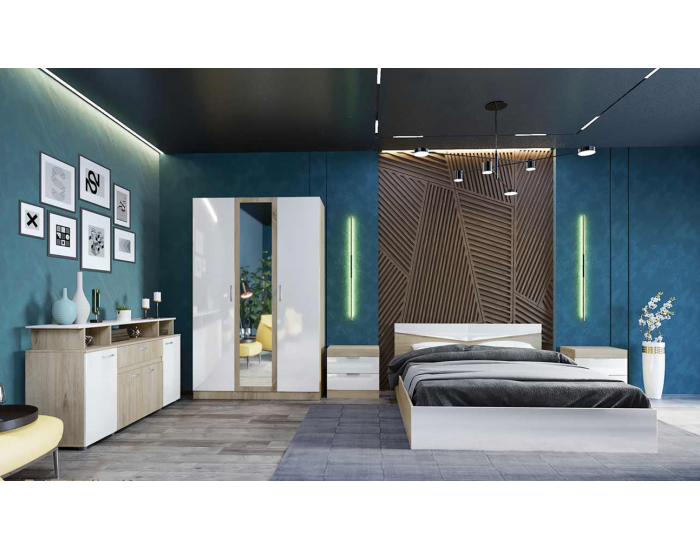 Спален комплект Модел 7073 за матрак 160/200, Сонома арвен/Бял гланц