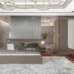 Спален комплект модел 7074 за матрак 160/200, Мока/Лате - Спални комплекти