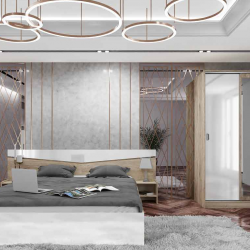 Спален комплект модел 7074 за матрак 160/200, Сонома арвен/Бял гланц - Спални комплекти