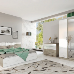 Спален комплект Модел 7000 за матрак 160/200, Сонома арвен/Бял гланц - Спални комплекти