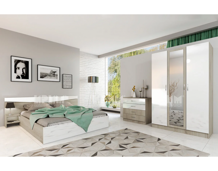 Спален комплект Модел 7000 за матрак 160/200, Сонома арвен/Бял гланц