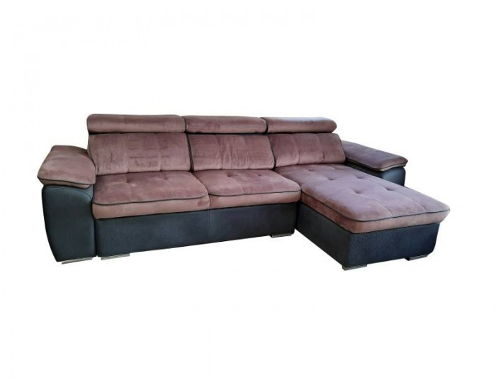 Ъглов диван модел BM-Imola с функция сън, ракла и подлакътник с вградена етажерка