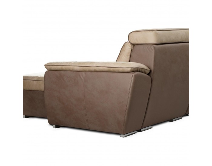 Ъглов диван модел BM-Imola с функция сън, ракла и подлакътник с вградена етажерка