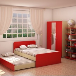 Детска стая Мебели Богдан модел BM Lena, цветове Червено и бежово - Mipa