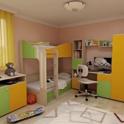 Детска стая Мебели Богдан Модел BM Mona, в цвят бежово и зелено - Детска стая