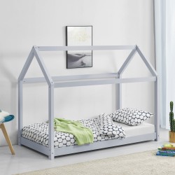 Детско легло - къщичка 80х160 см,  борово дърво, сиво - Детска стая