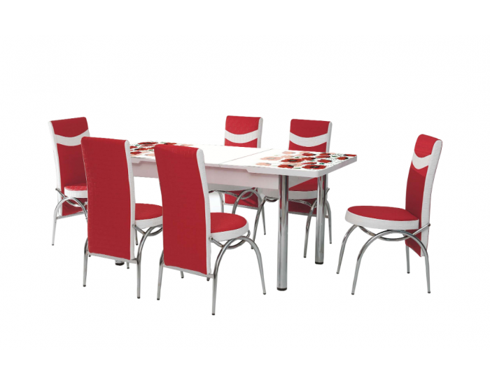 Комплект трапезна разтегателна маса с 6 стола BM-569 Red Rose - Комплекти маси и столове