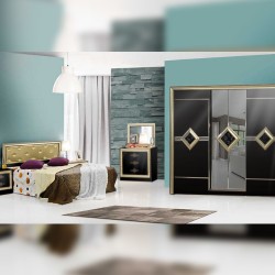 Луксозен спален комплект BM-Атлантис с LED осветление, включващ легло, гардероб, скрин, нощно шкафче и табла - Спални комплекти