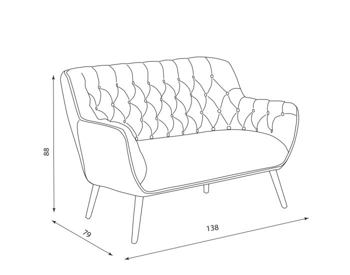 Двуместно канапе Sonata Bergen, Оранжев, Удобен, 138 см