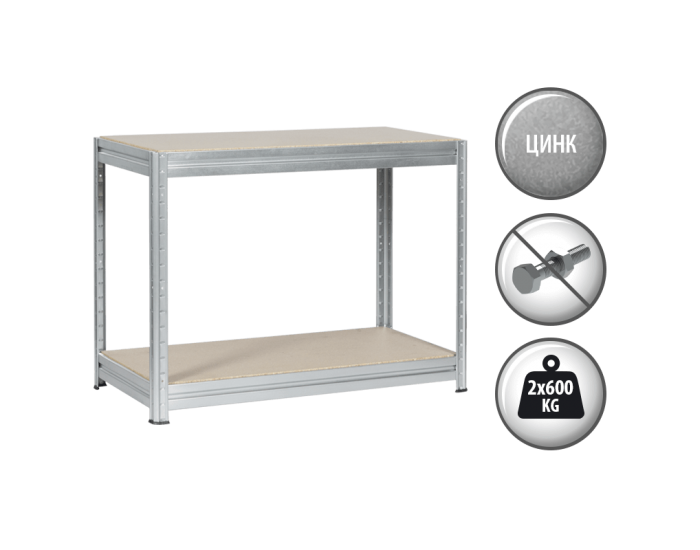 Метален стелаж MEGA 87x120x60 см, до 600 кг на рафт - цинк