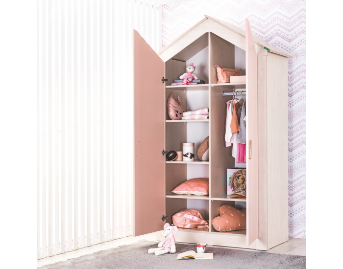 Двукрилен гардероб Sonata Pink House, Детски,  Височина 208 см