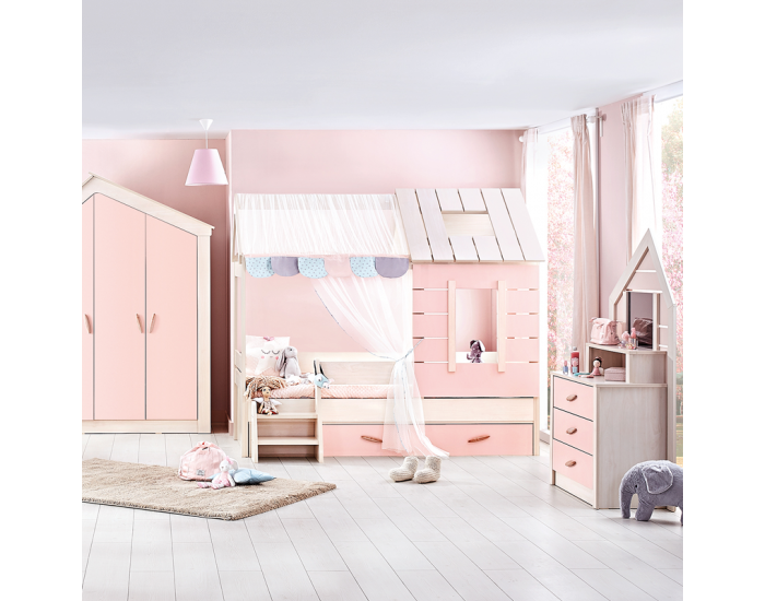 Детски скрин Sonata Pink House, Огледало, Височина 157 см Детски скрин Sonata Pink House, Огледало, Височина 157 см