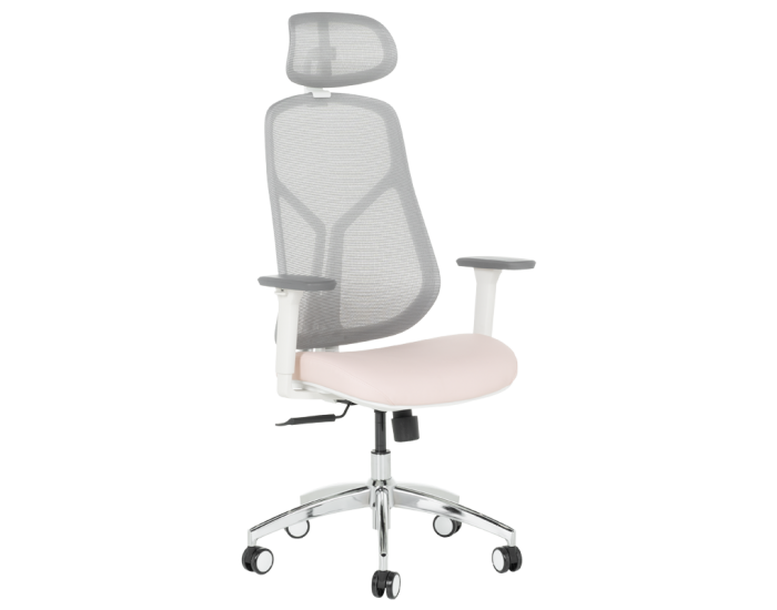 Ергономичен стол Sonata Blum 7901 W еко кожа - сив-розов
