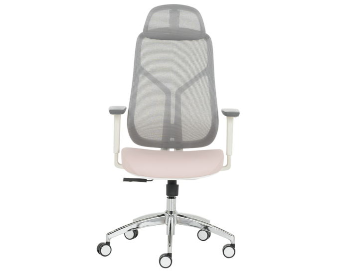 Ергономичен стол Sonata Blum 7901 W еко кожа - сив-розов