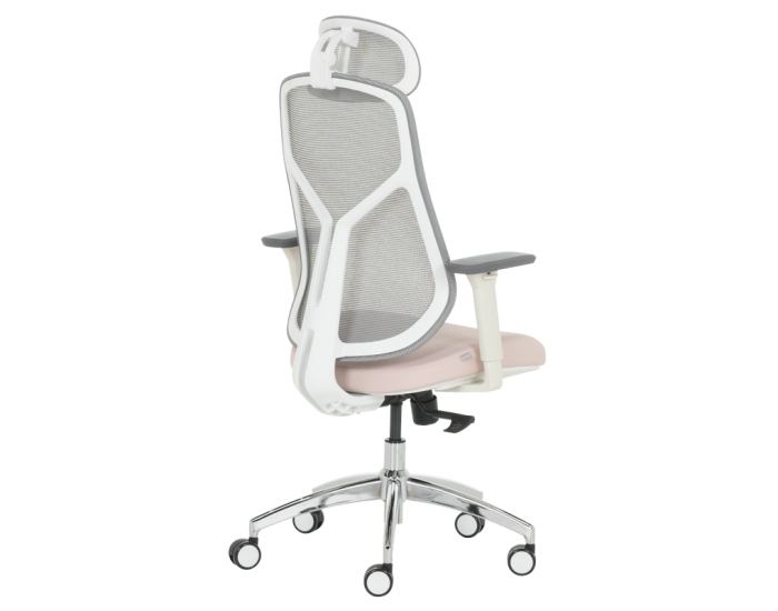 Ергономичен стол Sonata Blum 7901 W еко кожа - сив-розов
